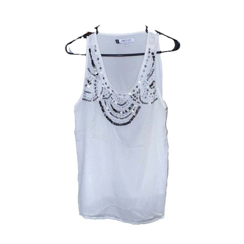 Jennifer Lopez JLO Size Large White Drape Neck Stretch Women Sleeveless Top